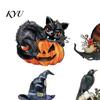 Dark Aesthetic Halloween Showcase Ornament 36Pcs Vintage Wooden Hanging Ornaments, Pumpkin Black Cat Witch Ghost Rustic Holiday Craft Ornaments