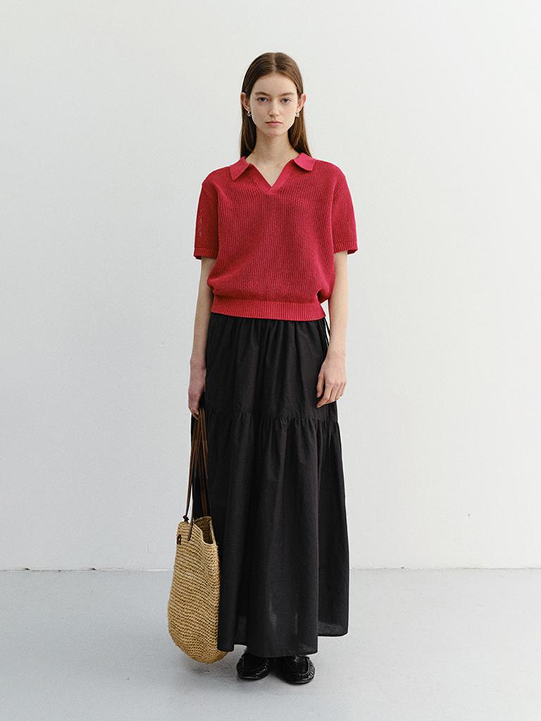Deonseuteu Unisex Chunky Polo Knit_Udsw6B126_Red