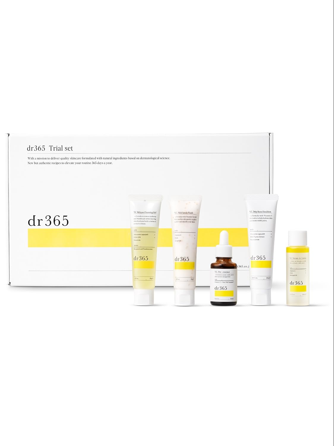 

dr365 пробный набор витамин С косметический набор увлажняющий поры отшелушивающий уход чувствительная кожа сухость очищающий гель для умывания эссенция лосьон молочный