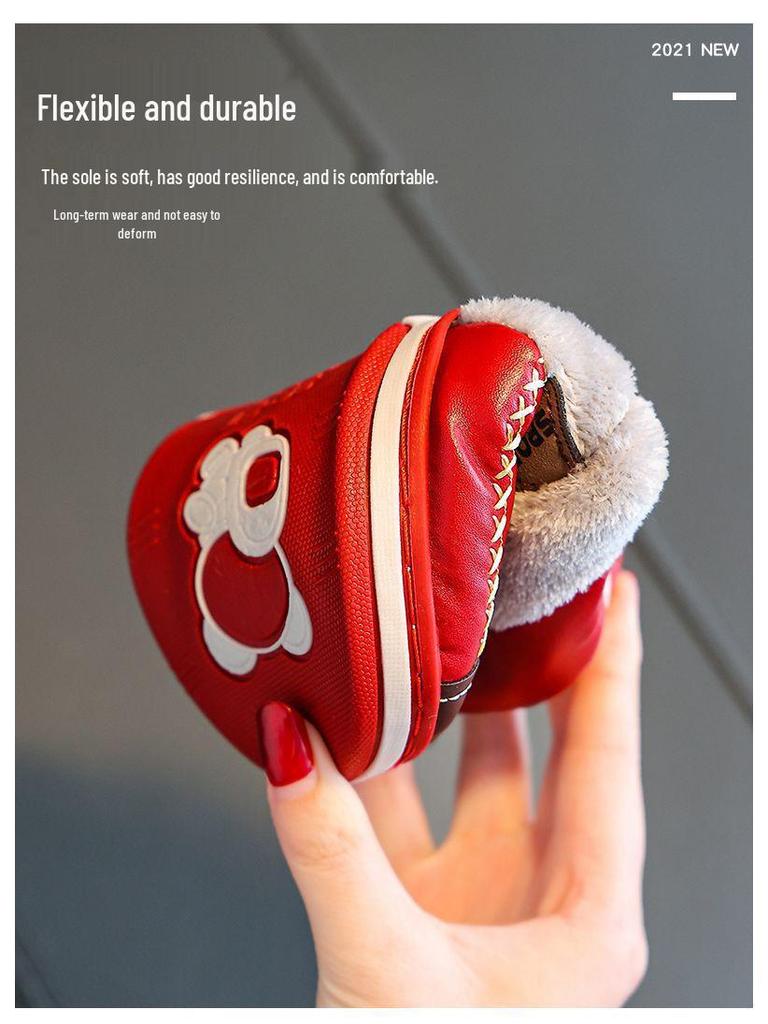 Waterproof Non-Slip Winter Warm Cotton Slippers with Velvet & PU Leather for Men, Women, & Kids