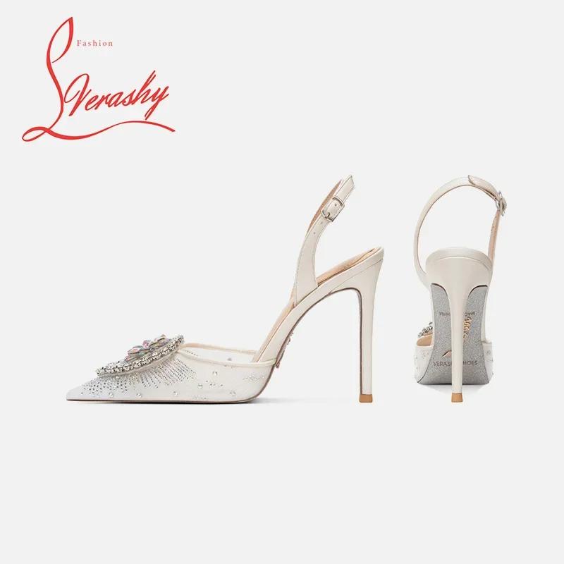 Fashion 2025 New Rhinestone Toe Cap Sandals for Women with a Straight Buckle and Pointed Tip, Sexy Temperament, Socialite Single Shoes