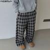 INCERUN Men Casual Loose Elastic Waist Plaid Print Wide Legs Pants Long Trousers
