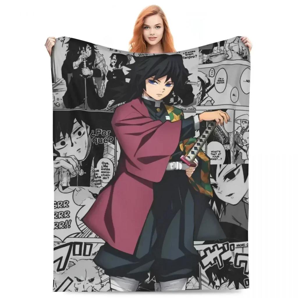Water Hashira Giyu Tomioka Blankets Coral Fleece Plush Anime Demon Slayer Super Soft Throw Blanket for Car Sofa Couch Bedspread