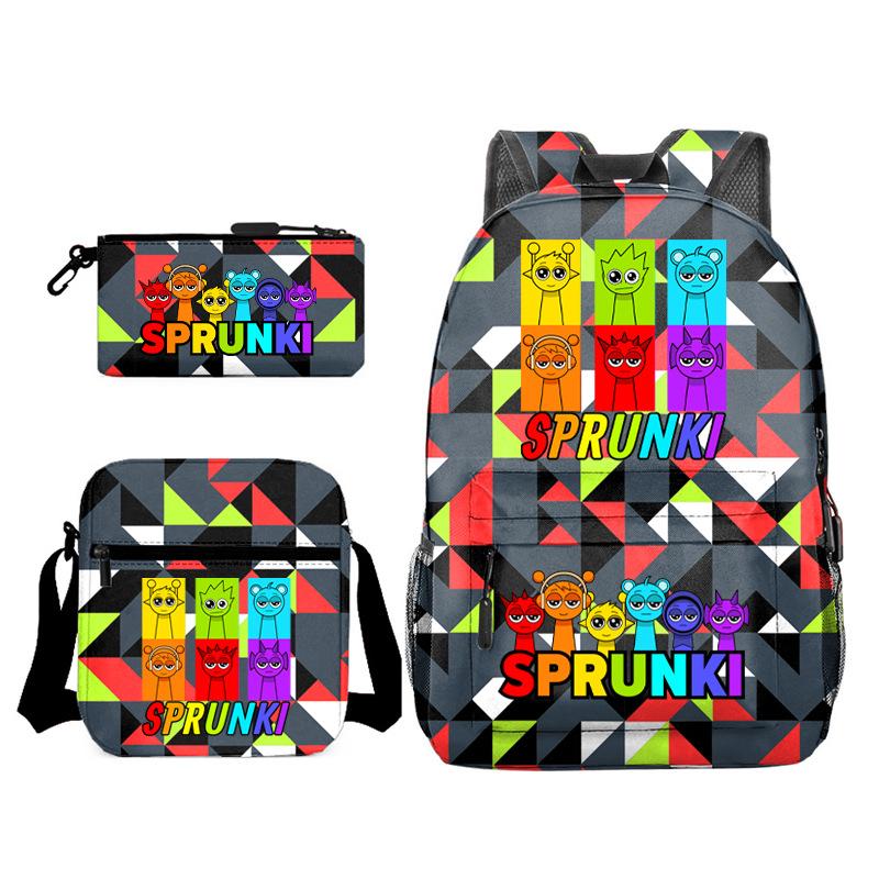 New Game Merchandise Primary School Bag Rhythm Box Sprunki Cartoon Starry Sky Backpack 3-piece Set L