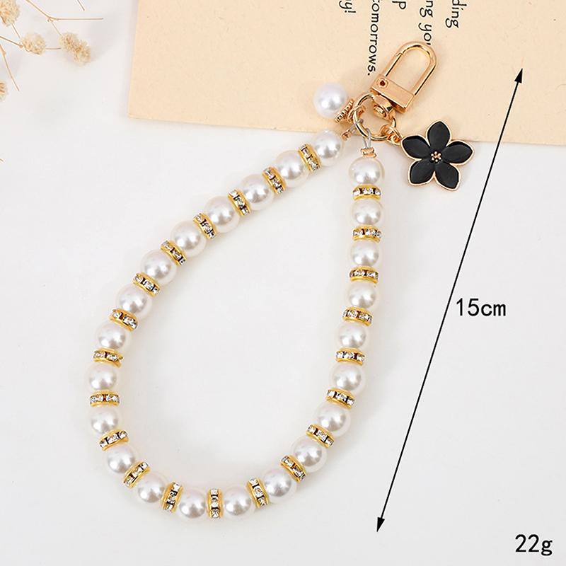 Cute Imitation Pearl Beads Chain Pendant Phone Keychain Bag Hangings Key Chain Mobile Phone Camera Wrist Strap Anti-Lost Pendant