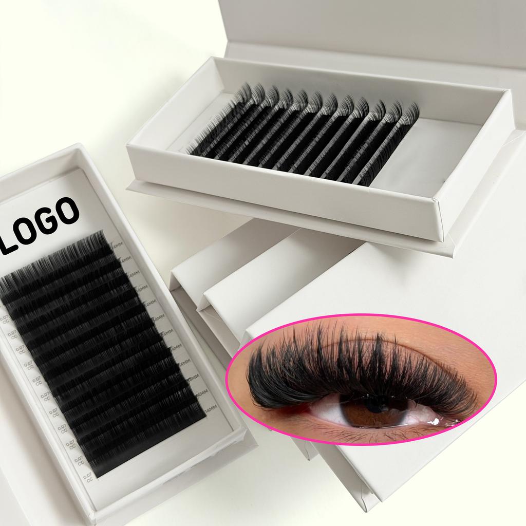Synthetic Hair Mega Volume Eyelash Extensions Tray Matte Black with Custom Logo Cruelty-Free Vegan