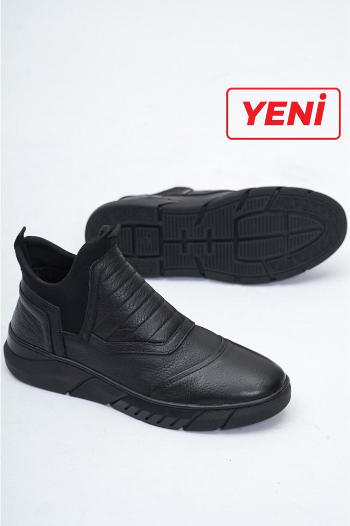 Men's Fashion Genuine Leather Flat Heeled Booties Bootie Black Leather Boots Shoes