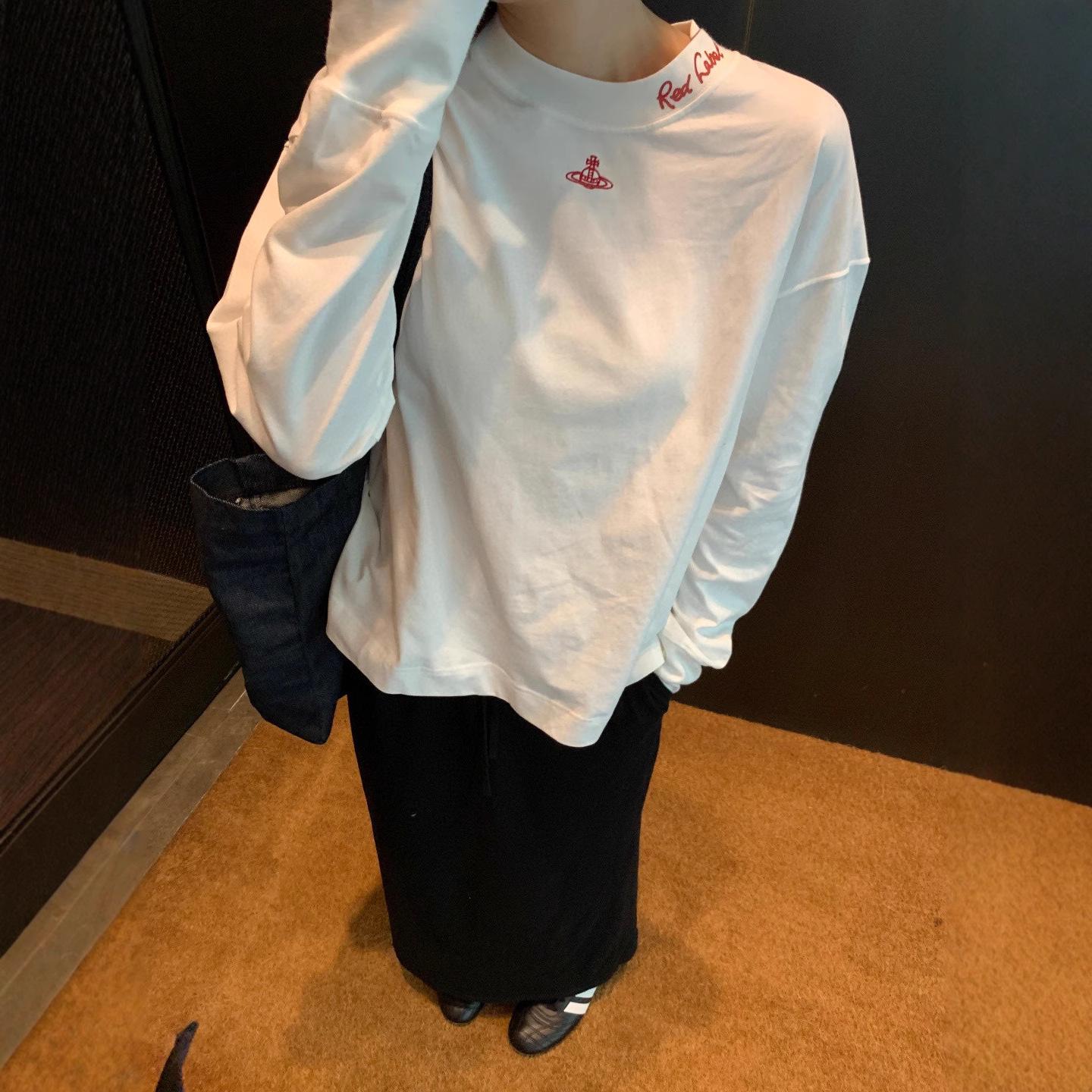 Высококачественный хлопковый топ с вышивкой в стиле Сатурна, базовый слой Size 2 белый