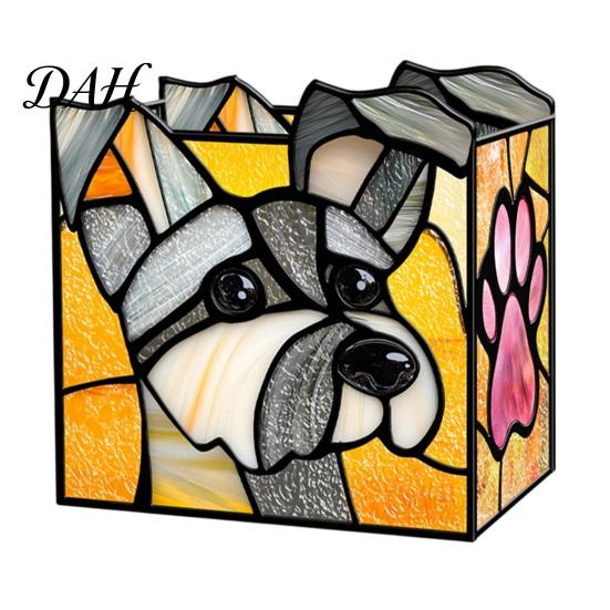 Desktop Pen Holder Stained Glass Style Holder, Unique Acrylic Organizer, 3D Plant Pot Embossed Relief Pattern Planter for Succulents And Office