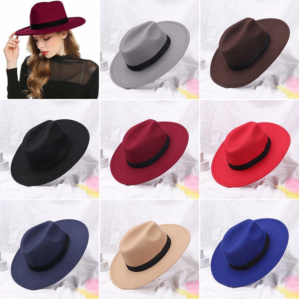 Women Men Vintage Stage Performance Wide Brim Woolen Panama Jazz Cap Cowboy Hat Fedora Hat