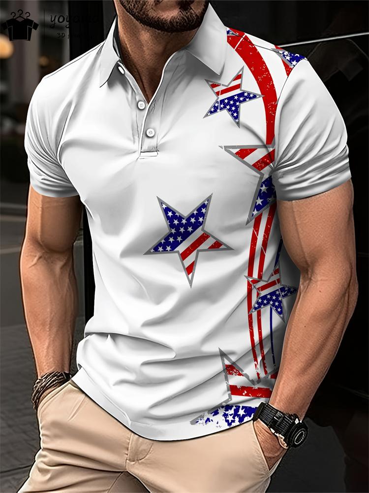 Simple Pattern Print Classic Fashion Men's Clothing Men's Short Sleeve T-shirt Striped Print Mens Polo Shirts Street Men's Polo