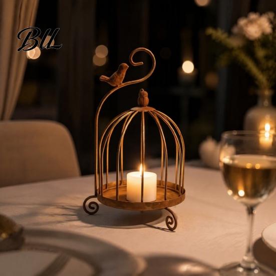 Vintage Inspired Home Decor Metal Birdcage Candle Holder, Tealight Decorative Unique Birthday Gift Idea Stand for Dining Table Living Room Coffee