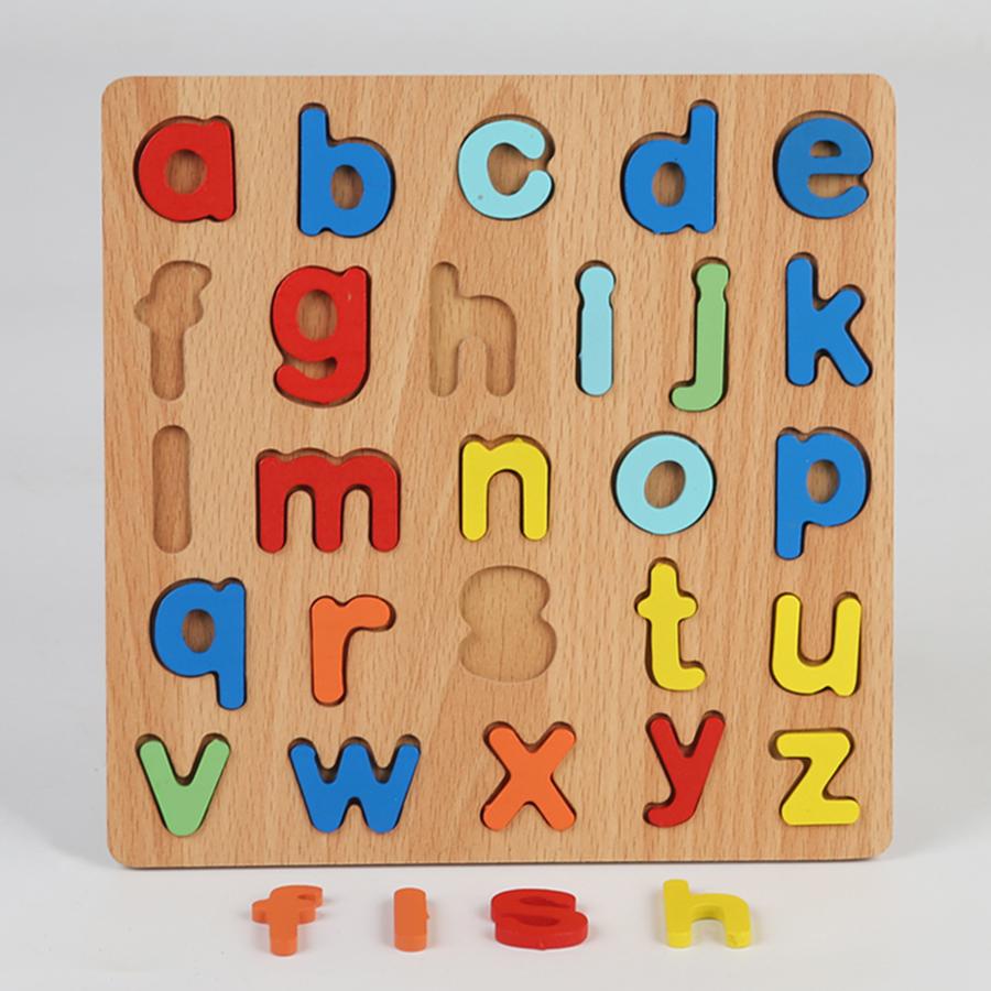 Colorful Alphabet Number Shape Matching Wooden Early Educational Toys Board 3D Puzzle Kids Montessori Preschool Children Gift