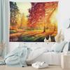 Fall Tapestry, Vibrant Misty Day in Forest Sun Rays Trees Foliage Fallen Leaves Calm View, Wide Wall Hanging for Bedroom Living
