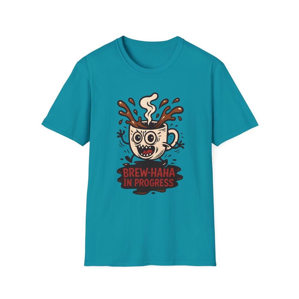 Unisex Softstyle T-Shirt Frantic Coffee Mug Funny Cartoon Brew Chaos Graphic Tee