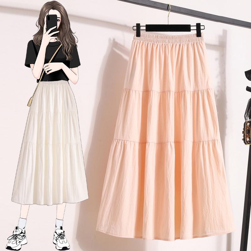 Plus Size Pink Summer A-Line Skirt with Sweet, Slimming Waist-Cinched Layers