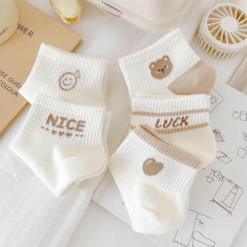 5 Pairs of  Female Spring and Summer Thin Bear Cute Shallow Mouth Sport Mesh Breathable Short Tube Cotton Socks