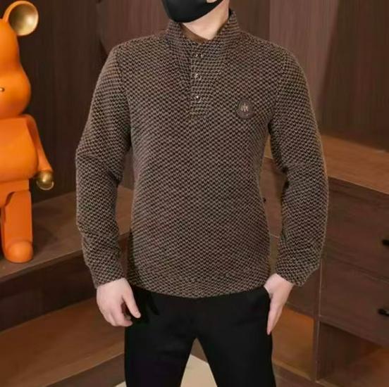 2025 Men s Plaid Seagull Collar Hoodie: Plus Velvet, Thick & Warm Knitwear L