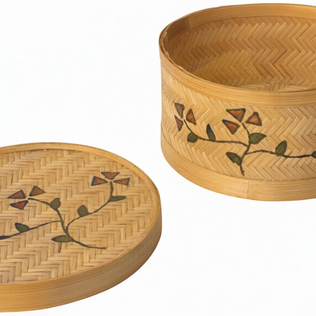 Hand Painted Bamboo Round Box