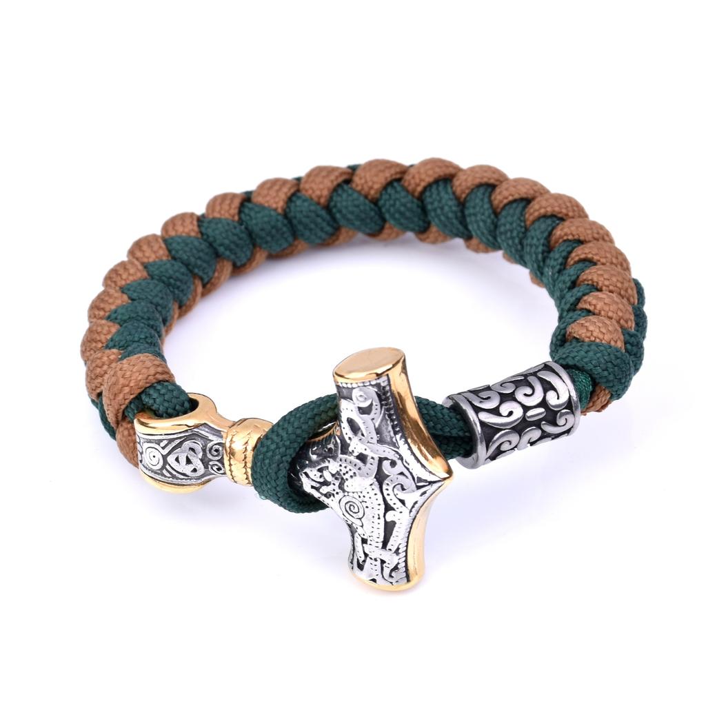 Pánský náramek Šperky Viking Nerezová ocel Thor'S Hammer Paracord pletený náramek 