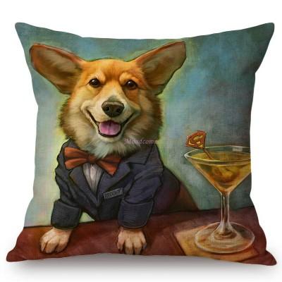 Cute Baby Dog Puppy Cartoon Cosplay Animal Oil Painting Art Home Decoration Sofa Throw Pillow Case Linen Kids Gift Cushion Cover