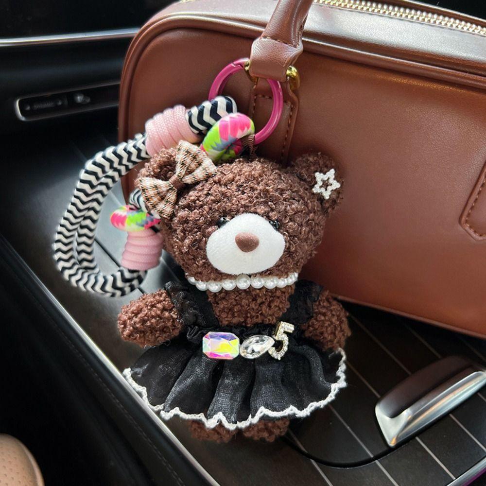 Cute Cartoon Puffy Skirt Little Bear Keychain Soft Bag Charm Trend Plush Doll Pendant Bag Pendant