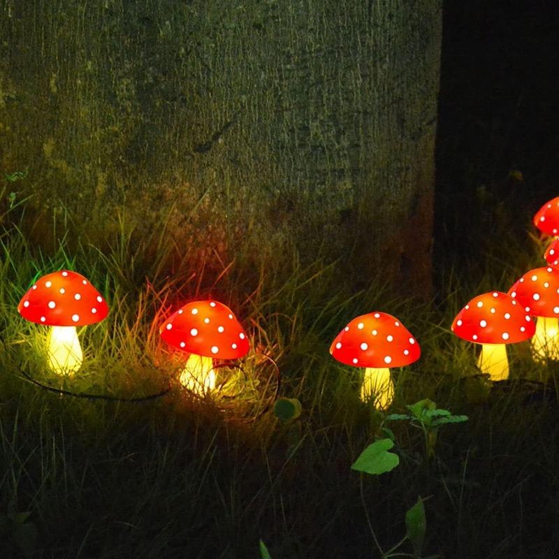 8-Pack/12-Pack/20-Pack Red Solar Mushroom Lamp, 8 Modes, Outdoor Waterproof, for Garden Decor, Christmas, Halloween, Yard, Lawn