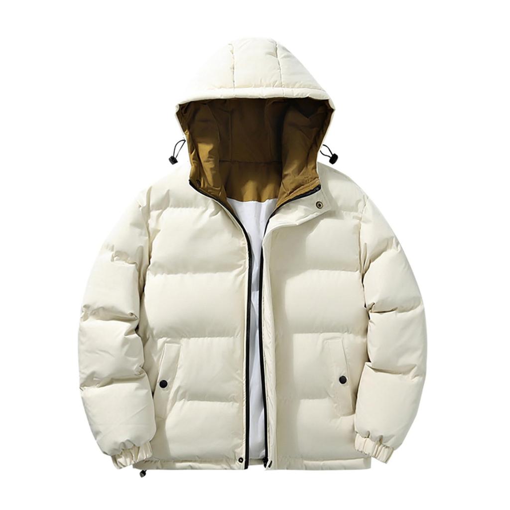 Men's Solid-color Casual Hooded Cotton-padded Jacket, Thickened Warm And Windproof Zipper Jacket