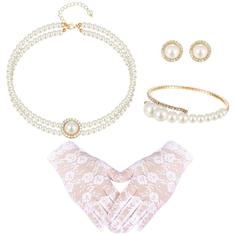 

Imitation Pearl Pearl Necklace Set Trendy Kids Necklace Set Outfit Accessory 4Pcs/set