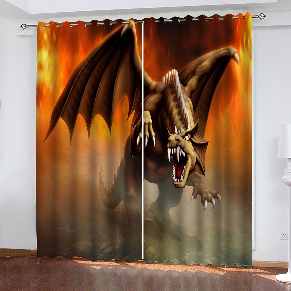 

3D аниме монстр дракон плотные шторы 2 панели комната затемнение люверсы шторы, оконные шторы для гостиной W70xH160cmx2&Grommet Top