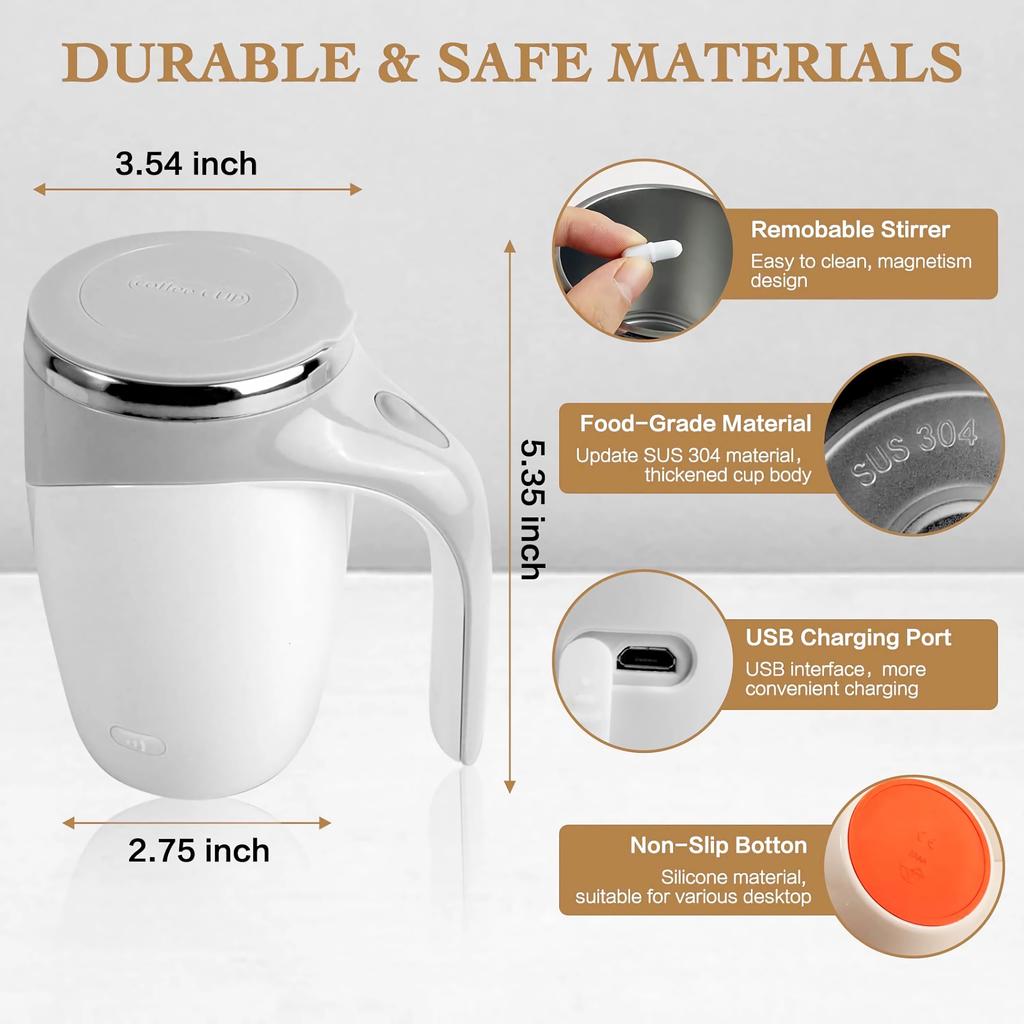 380ml Self Stirring Mug,Rechargeable Automatic Magnetic Electric Coffee Mug,Rotating Cute Mixing Cup Tasse,To Stir Office/Kitchen/Travel/Coffee/Tea