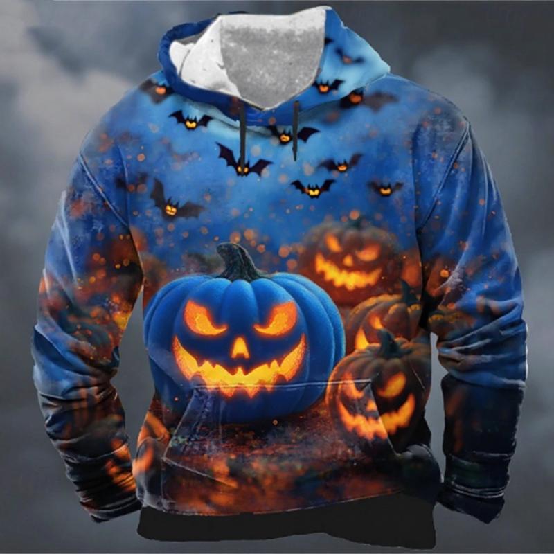 Halloween Theme Men's Long Sleeve Hoodie Funny 3D Printed pumpkin head Men Hoodie Sweatshirt Oversized Men's Clothing