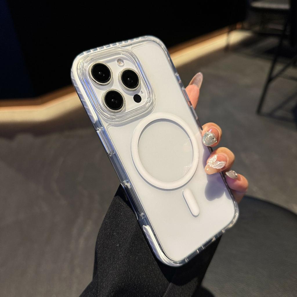 For iPhone 16 Pro Case Compatible with MagSafe TPU PC Clear Phone Cover with Metal Buttons