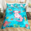 Cartoon Axolotl Duvet Cover Set King/Queen Size Kids Girls Boys Cute Rainbow Sea Wildlife Animal Reptile Polyester Bedding Set