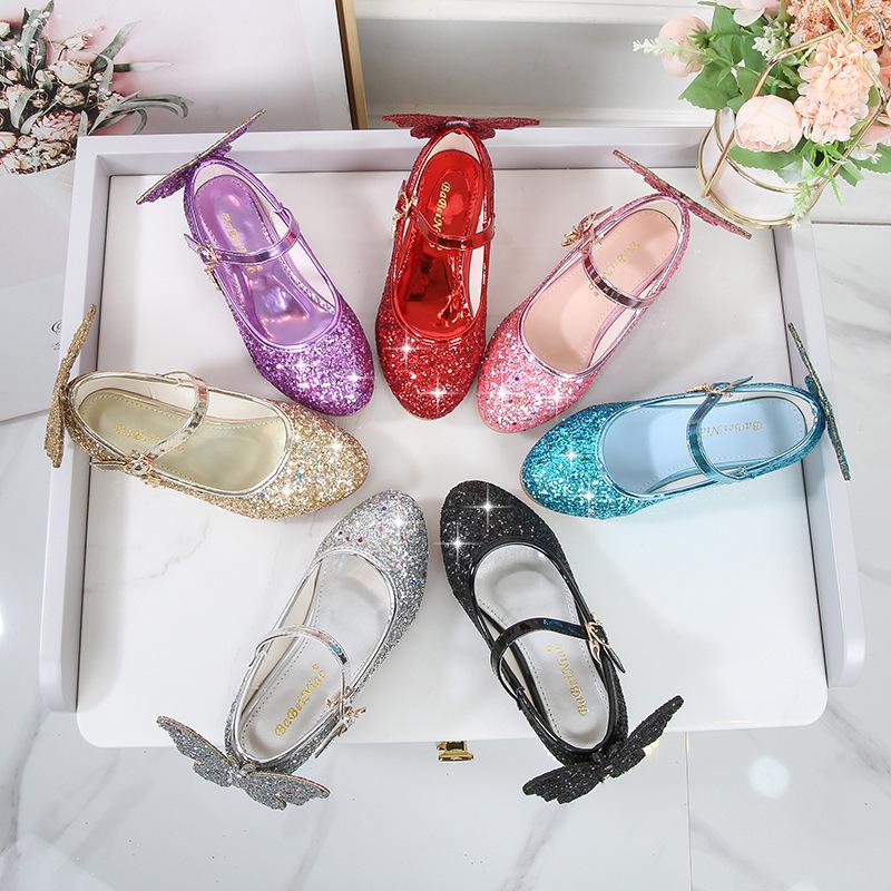 2025 neue koreanische Kristall Pailletten Prinzessin Schuhe für Mädchen mit weichen Ledersohlen