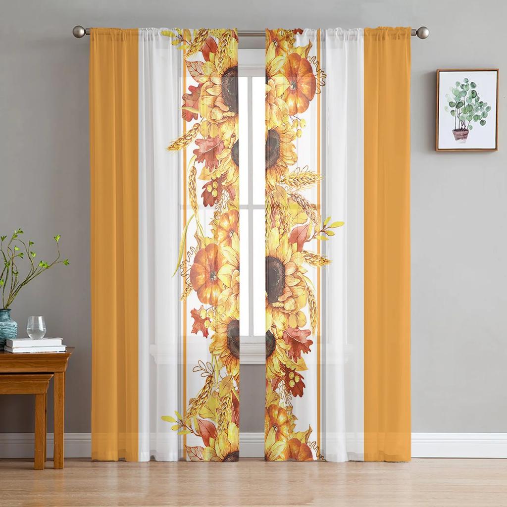 Sunflower Old Newspaper Background Sheer Curtains for Living Room Decoration Window Curtain Kitchen Tulle Voile Organza Drapes