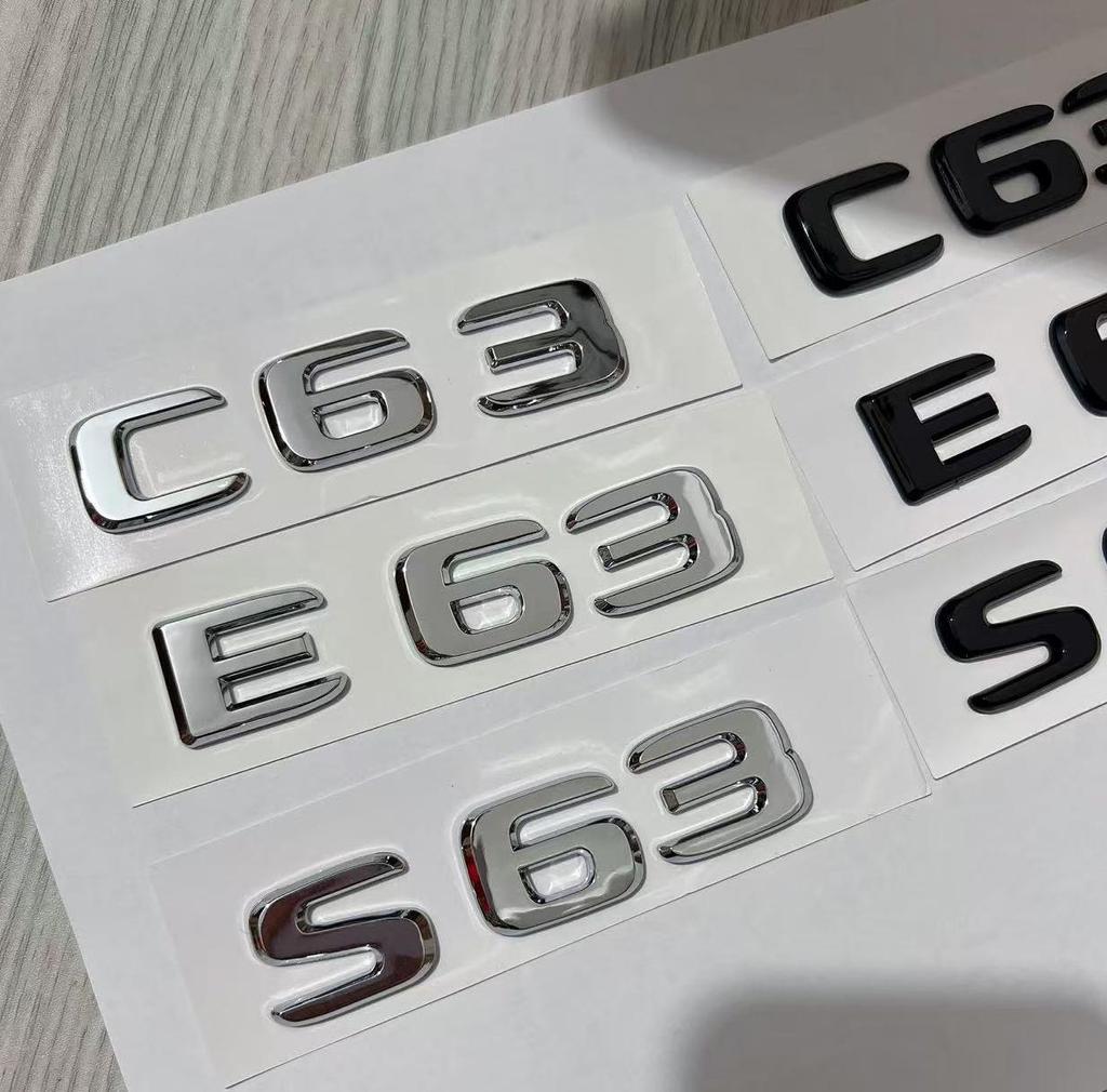 1X 3D ABS Chrome Black E63 C63 S63 flat Emblem Letters Sticker Car Trunk Badge For MB C E S class W212 W213 Accessories