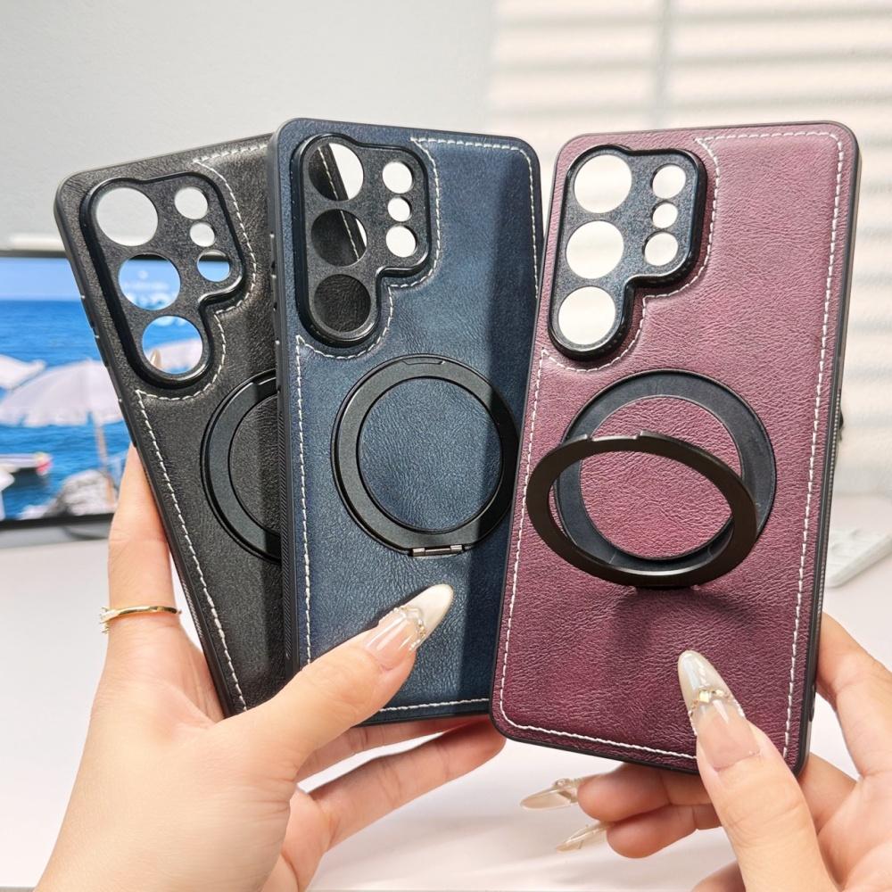 Business Leather Rotating Magnetic Stand Case For Samsung S26 Ultra S25 Plus S24 S23 S22FE A17 A56 A36 A26 A16 A55 A35 A15 Cover