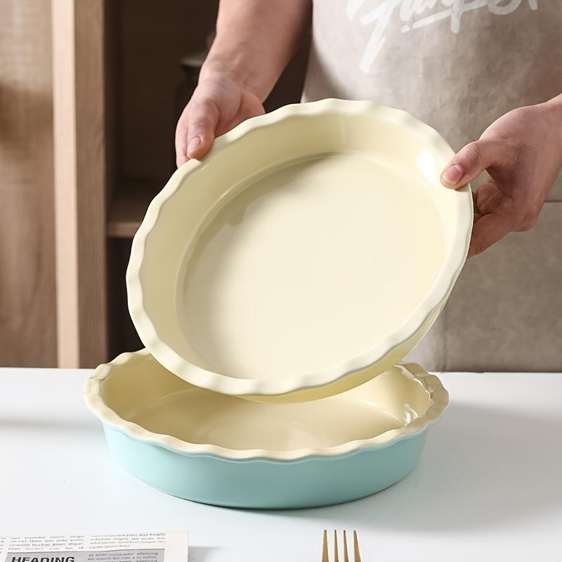 10 Inch Creamy Yellow Ceramic Pie Dish with Ruffled Edges,Non Stick, Microwave, Oven, Dishwasher Safe, Perfect for Quiches, Apple Pies, and More