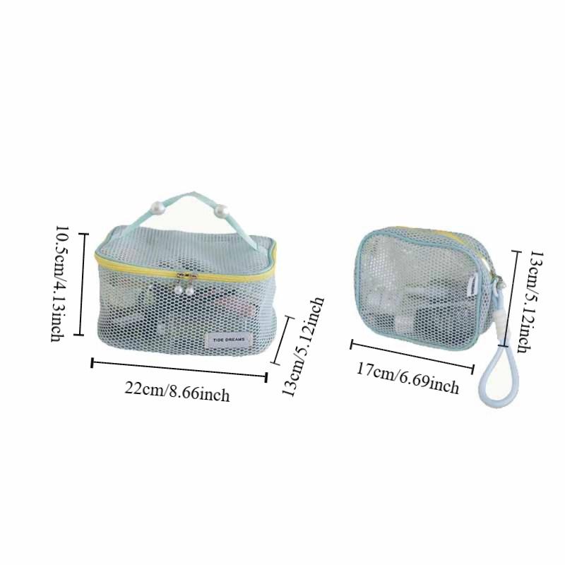 Large Capacity Mesh Cosmetic Bag Solid Color Pillow Makeup Pouch Transparent Makeup Bag  Outdoor