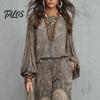 Birnenform Schmeichelhaftes Outfit Boho-Print 2-teilige Sets für Damen, Lässiges Langarm-Oberteil Damen Weitbeinige Hosen Passende Sets, Sommer Locker Reisen