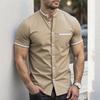 New Men Summer Short Sleeve Fashion Stand Collar Shirt Men Pure Color Casual Shirt