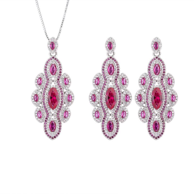 Jewelry Copper Gold Plated Retro Jewelry Women'S Simulation Red Corundum Handmade Diamond Women'S Suit Main Stone 5 * 9