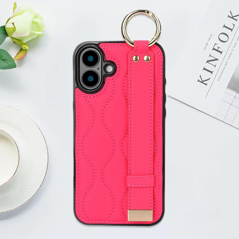 Ring Wristband Phone Case for IPhone 16 Pro Max 15 Plus 14 13 Mini 11 12 7 8 XS XR SE 2 3 Solid Color Leather Protective Cover