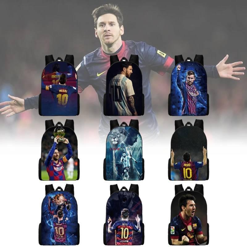 2024 New Mbappe Messi Ronaldo Neymar Football Print Backpack Lunch Bag Pencil Case Set Durable Polyester Cute Geometric Design
