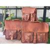 Leather Motorcycle 2 Saddle Bags Brown Side Pouch Panniers (Free Mobile Bag Size - 9 X 7 X 3 In)