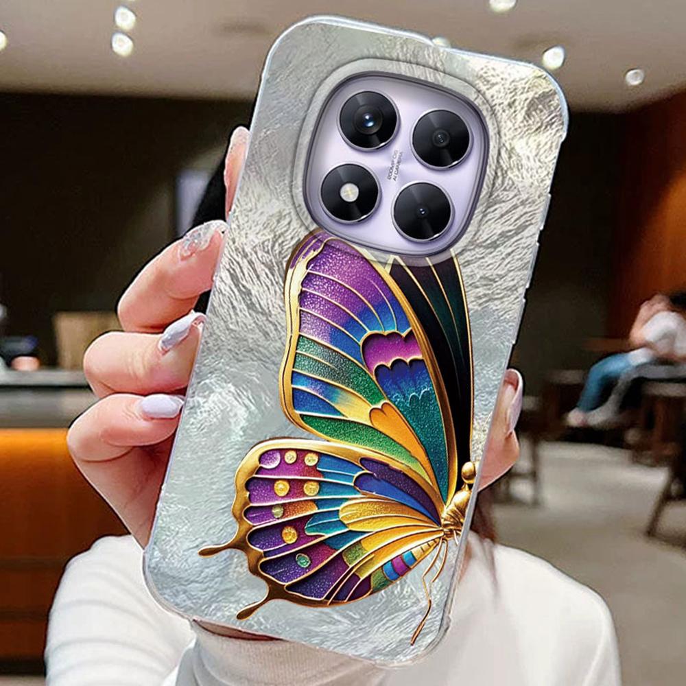 Colorful Gradient Purple Butterfly Leopard Print For Xiaomi Redmi Note 14 Pro 5G Phone Cases Cover Soft Silicone Bumper Hard PC Back Cover