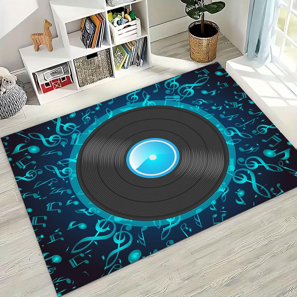Schallplatte Musik DJ Bildschirm Band Teppich für Wohnzimmer Sofa Schlafzimmer Haus Fußmatte Dekor,Große Kinder Spiel Rutschfeste Bodenmatte