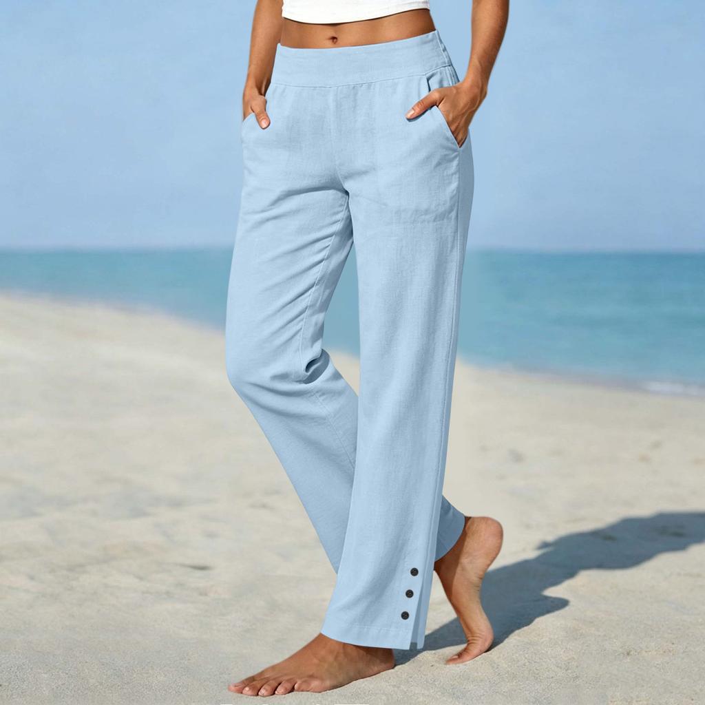 Women's Color Button Front Casual Straight Leg Pants