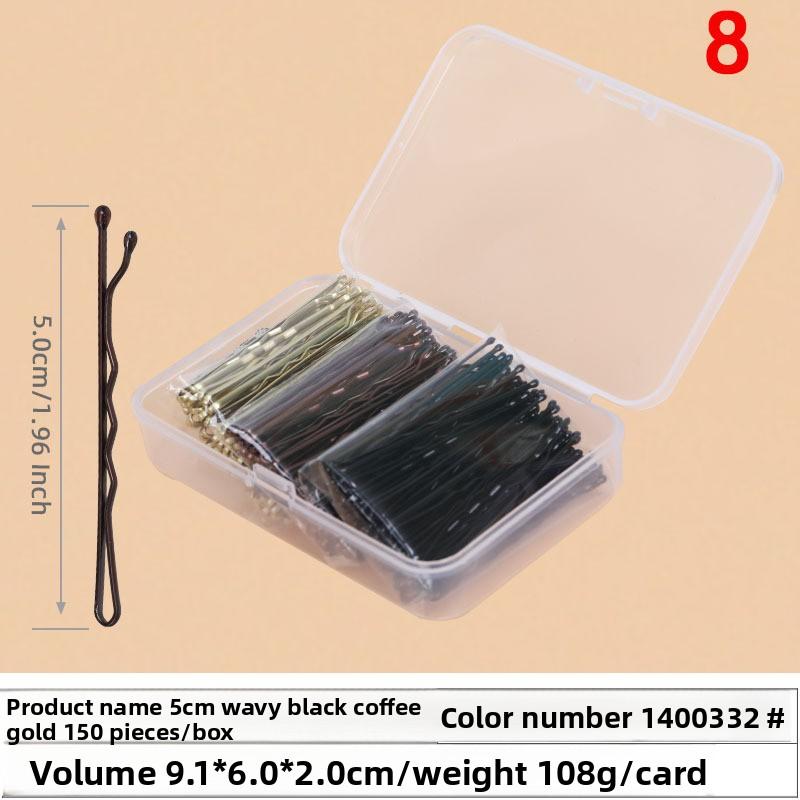 

Черная стальная коробка с зажимами содержит прямой зажим для прически невесты, зажим для челки, зажим для волнистых волос и аксессуар для волос